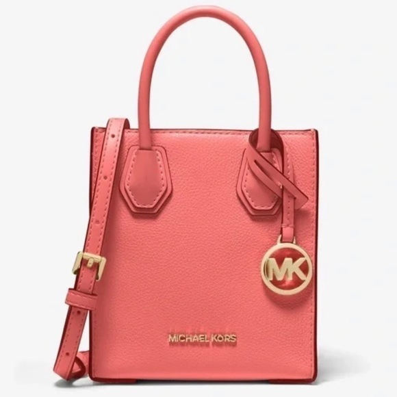 Michael Kors Extra Small Mercer crossbody Tote in pebbled leather pink! NWT